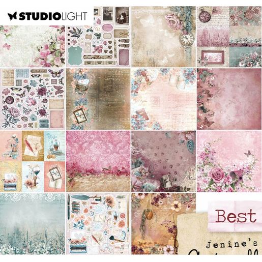 Kreativní blok s výseky Studio Light, 20,3x20,3 cm, 70 l. - Best of Jenine v růžové