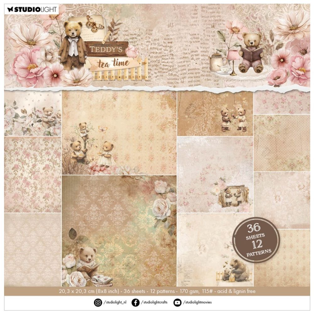 Studio Light Blok podkladových papírů Studio Light "Teddy's Tea Time", 20,3x20,3 cm, 36 l.