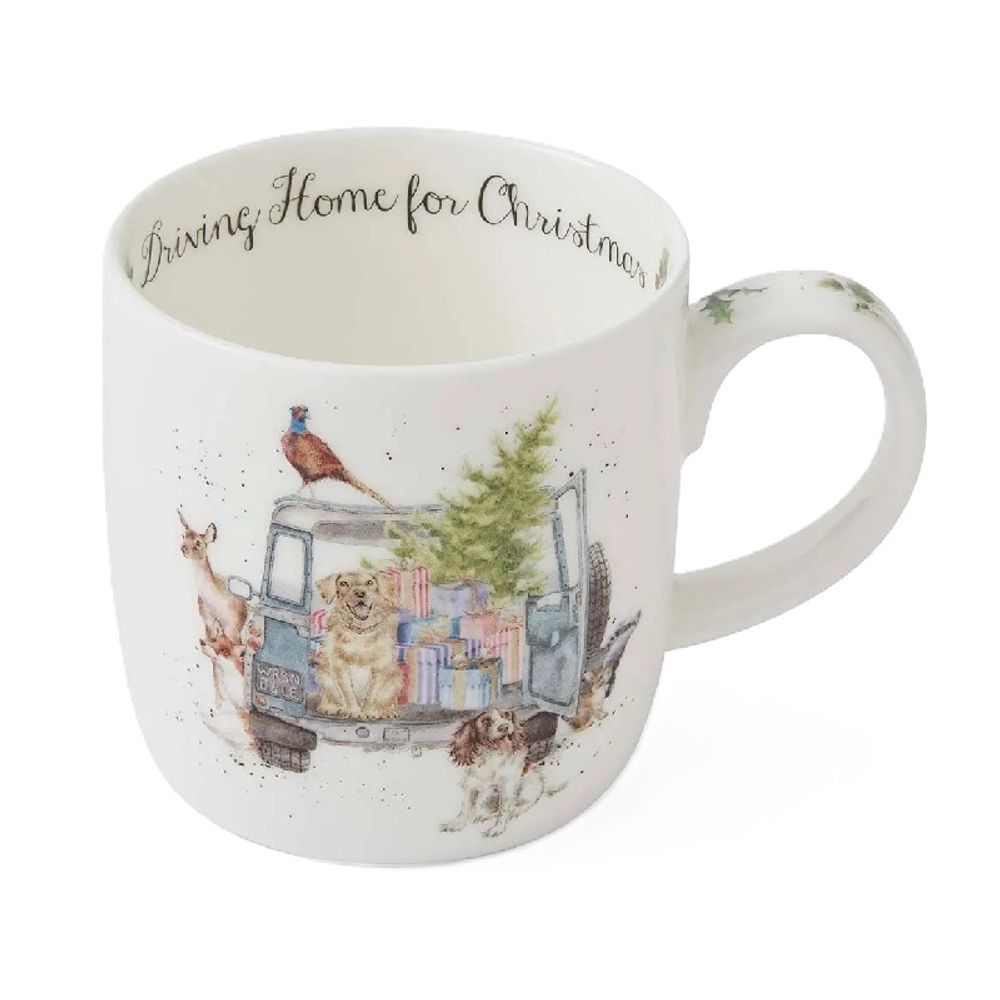 Royal Worcester Vánoční porcelánový hrnek Wrendale Designs "Driving Home for Christmas", 0,31 l - Pejsci