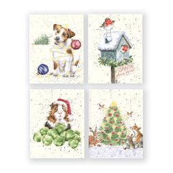 Vánoční dárkové kartičky Wrendale Designs, 16 ks, 4 motivy - Vánoční nálada