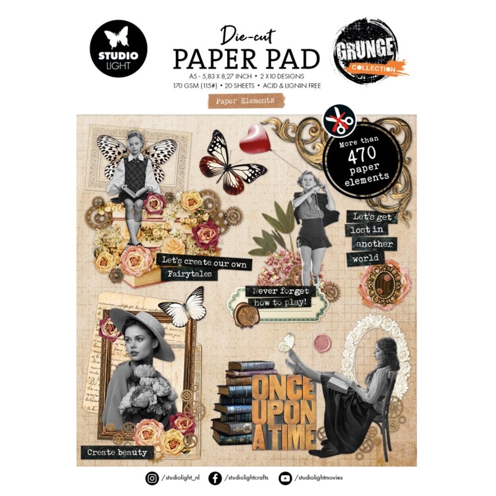 Studio Light Blok s papírovými výseky Studio Light "Grunge", A5, 20 l. - Rozkvetlé retro