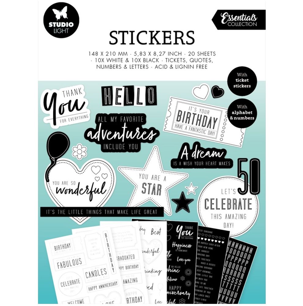 Blok samolepek Studio Light, A5 (20 listů) – nápisy, abecedy, věnování Aladine