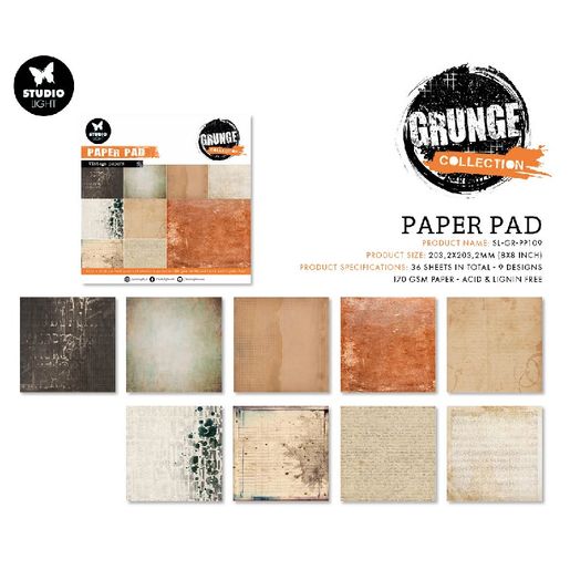 Blok podkladových papírů Studio Light "Grunge", 20,3x20,3 cm, 36 l. - Vintage papír