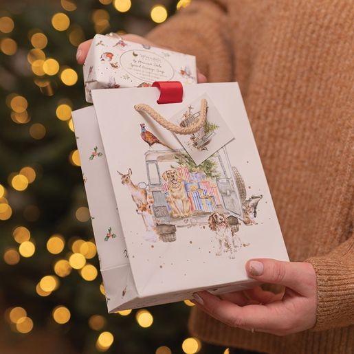 Dárková taška Wrendale Designs "Driving Home for Christmas", malá - Vánoční pejsci