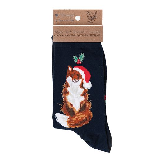 Bambusové ponožky Wrendale Designs "Festive Fox" - Liška, vánoční