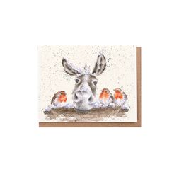 Dárková kartička Wrendale Designs "Christmas Donkey" - Oslík a červenky, vánoční