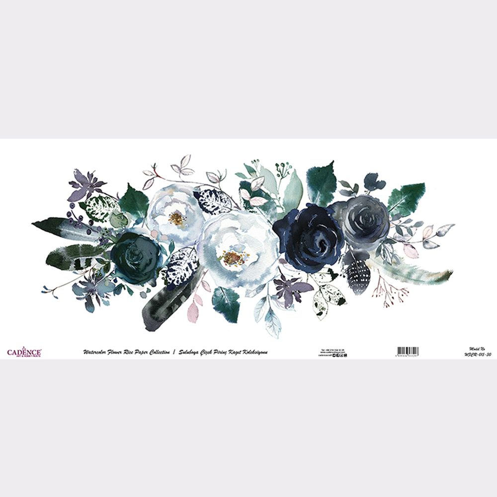 Levně Cadence Rýžový papír Cadence v roli, 30x68 cm - Černobílá kytice