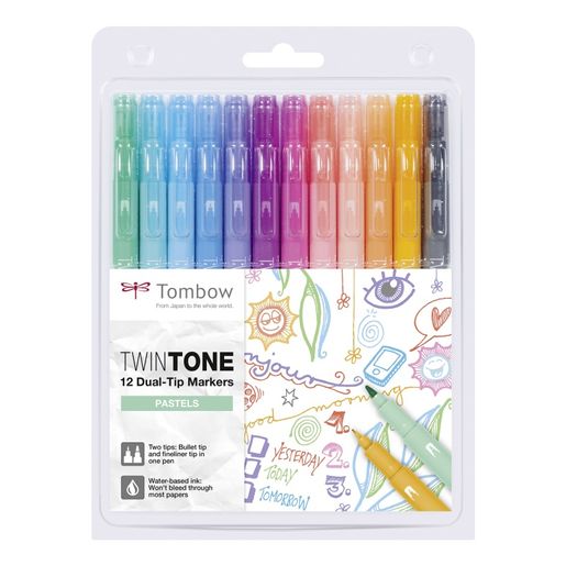 Sada oboustranných fixů Tombow TwinTone - 12 ks, pastelové barvy