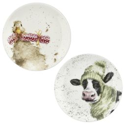 Vánoční porcelánové talířky Wrendale Designs, 2 ks - Kráva a husa