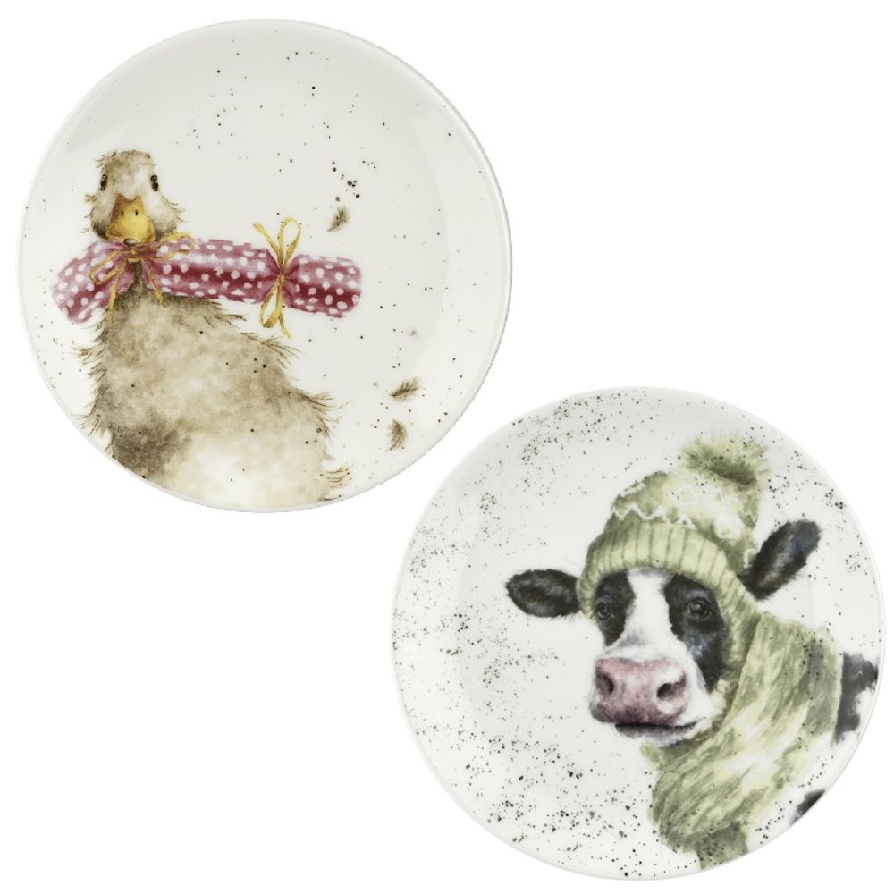 Wrendale Designs Vánoční porcelánové talířky Wrendale Designs, 2 ks - Kráva a husa