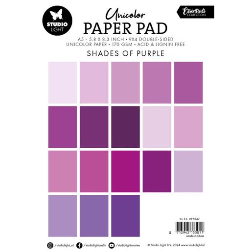 Blok barevných papírů Studio Light, A5, 36 l. - odstíny fialové
