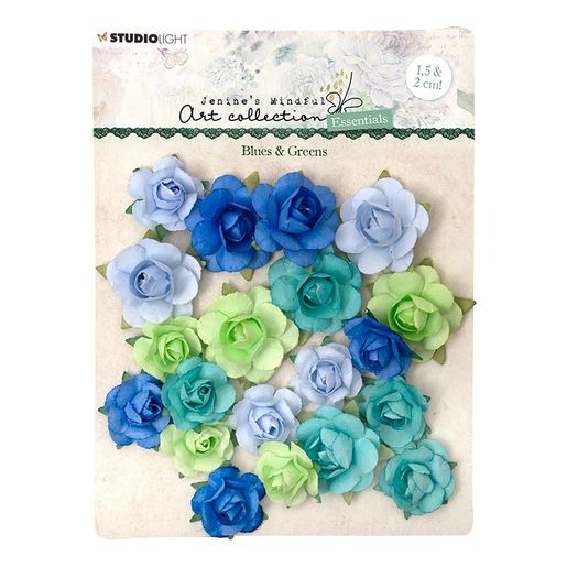 Papírové květiny Studio Light, 20 ks - modré a zelené