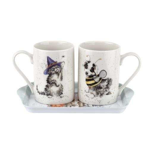 Sada podnosu a hrnků Wrendale Designs "Trick or Treat" - Kočky a psi