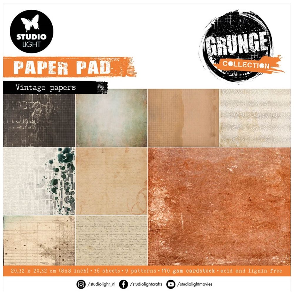 Levně Studio Light Blok podkladových papírů Studio Light "Grunge", 20,3x20,3 cm, 36 l. - Vintage papír