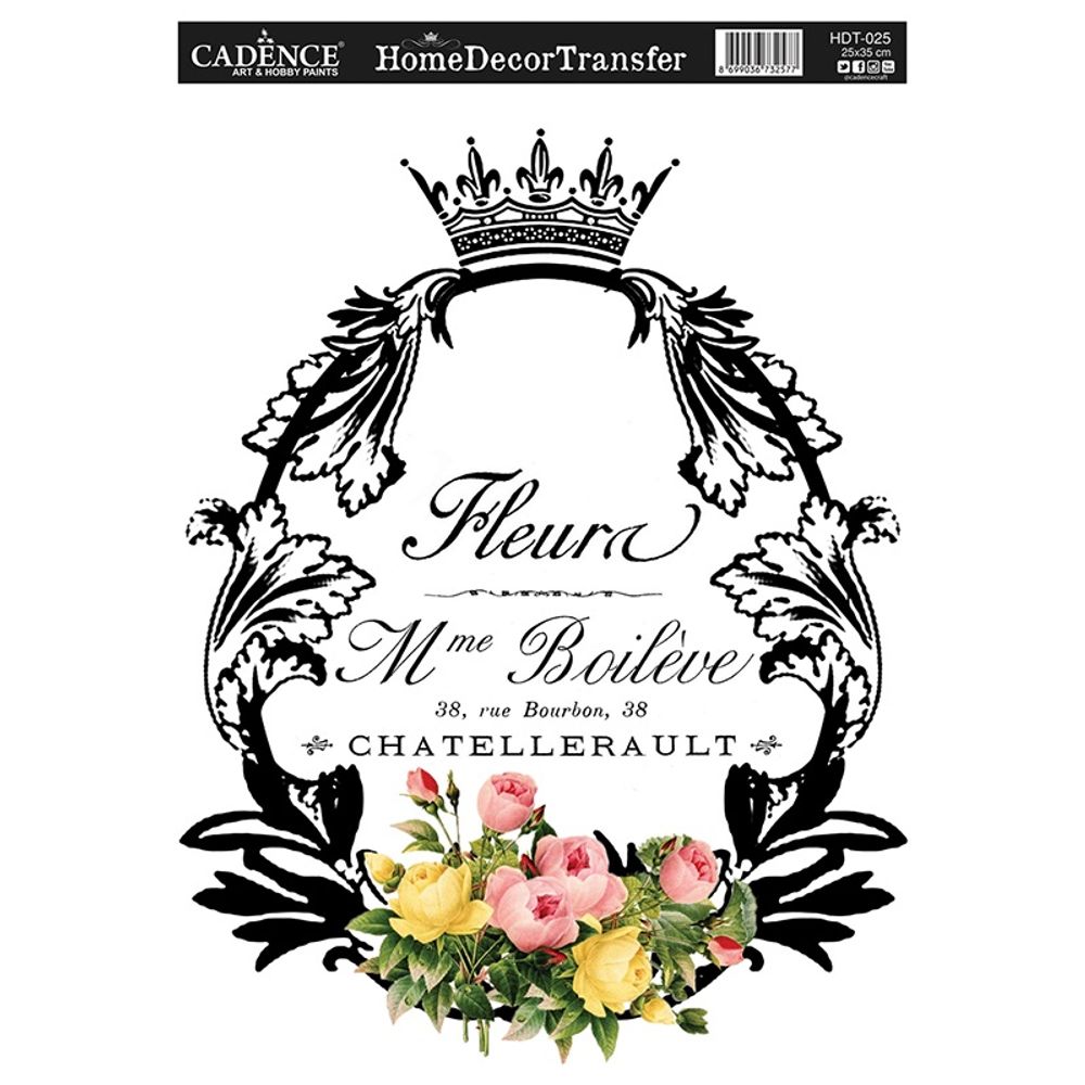 Levně Cadence Transferový obrázek Cadence Home Deco, 25x35 cm - Květiny s korunkou