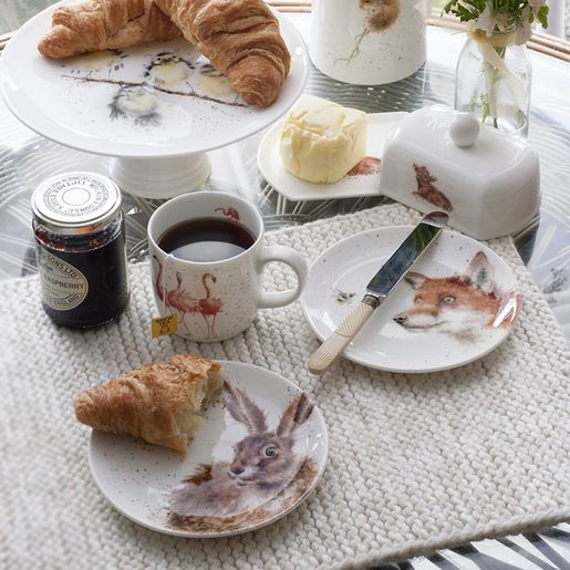 Porcelánové dezertní talířky Wrendale Designs, 2 ks - Liška a zajíc