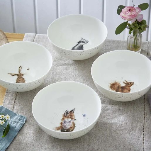 Hluboké porcelánové misky Wrendale Designs, 4 ks - Lesní zvířata
