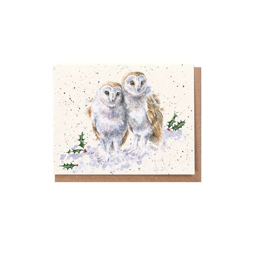 Dárková kartička Wrendale Designs "White Christmas" - Sovy