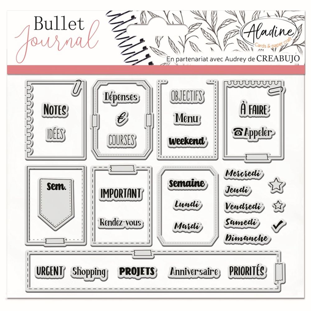 Aladine Gelová diářová razítka Aladine Bullet Journal, 37 ks - Rámečky, organizace týdne