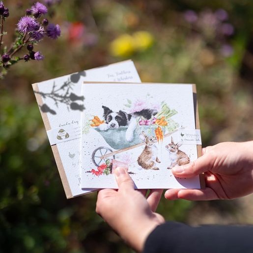 Přání Wrendale Designs "Sleeping on the Job", 15x15 cm - Pes a králíci