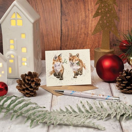 Dárková kartička Wrendale Designs "Glad Tidings We Bring" - Lišky, vánoční
