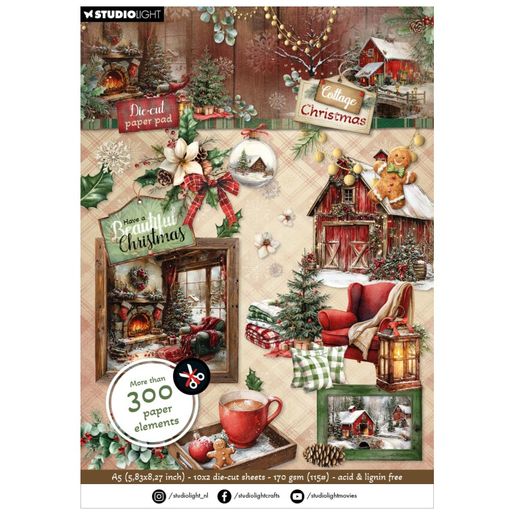 Blok s papírovými výseky Studio Light "Cottage Christmas", A5, 20 l. - Vánoce na chatě