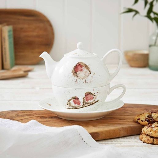 Porcelánová konvička s hrnečkem a podšálkem Wrendale Designs, 0,3 l - Červenky
