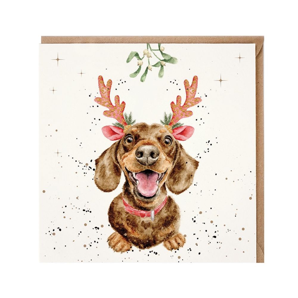 Levně Wrendale Designs Přání Wrendale Designs "Mistletoe and Barks", 15x15 cm - Vánoční jezevčík