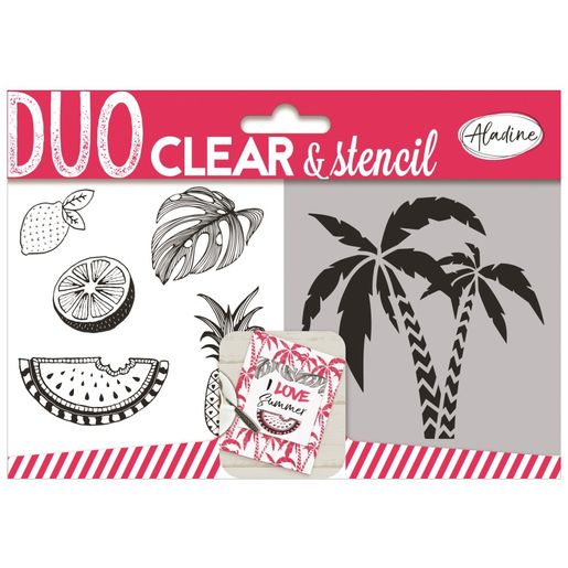 Gelová razítka se šablonou Aladine Duo Clear, 6 ks - Tropical