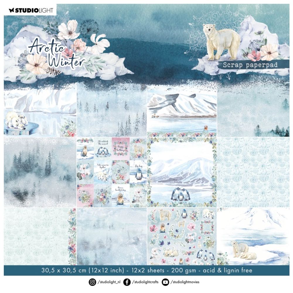 Levně Studio Light Scrapbookový blok Studio Light "Arctic Winter", 30,5x30,5 cm, 24 l. - Polární zima