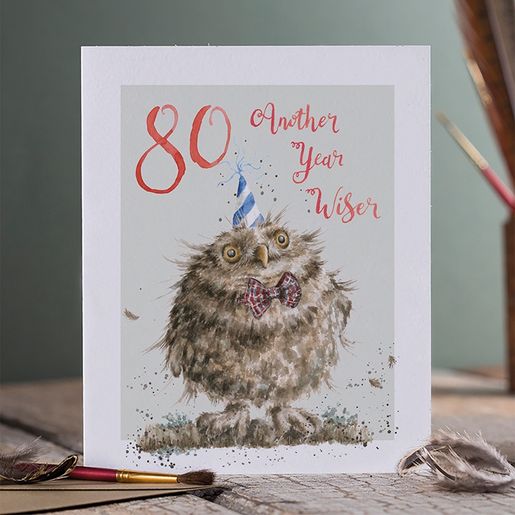 Narozeninové přání Wrendale Designs "80 Another Year Wiser" - Sova