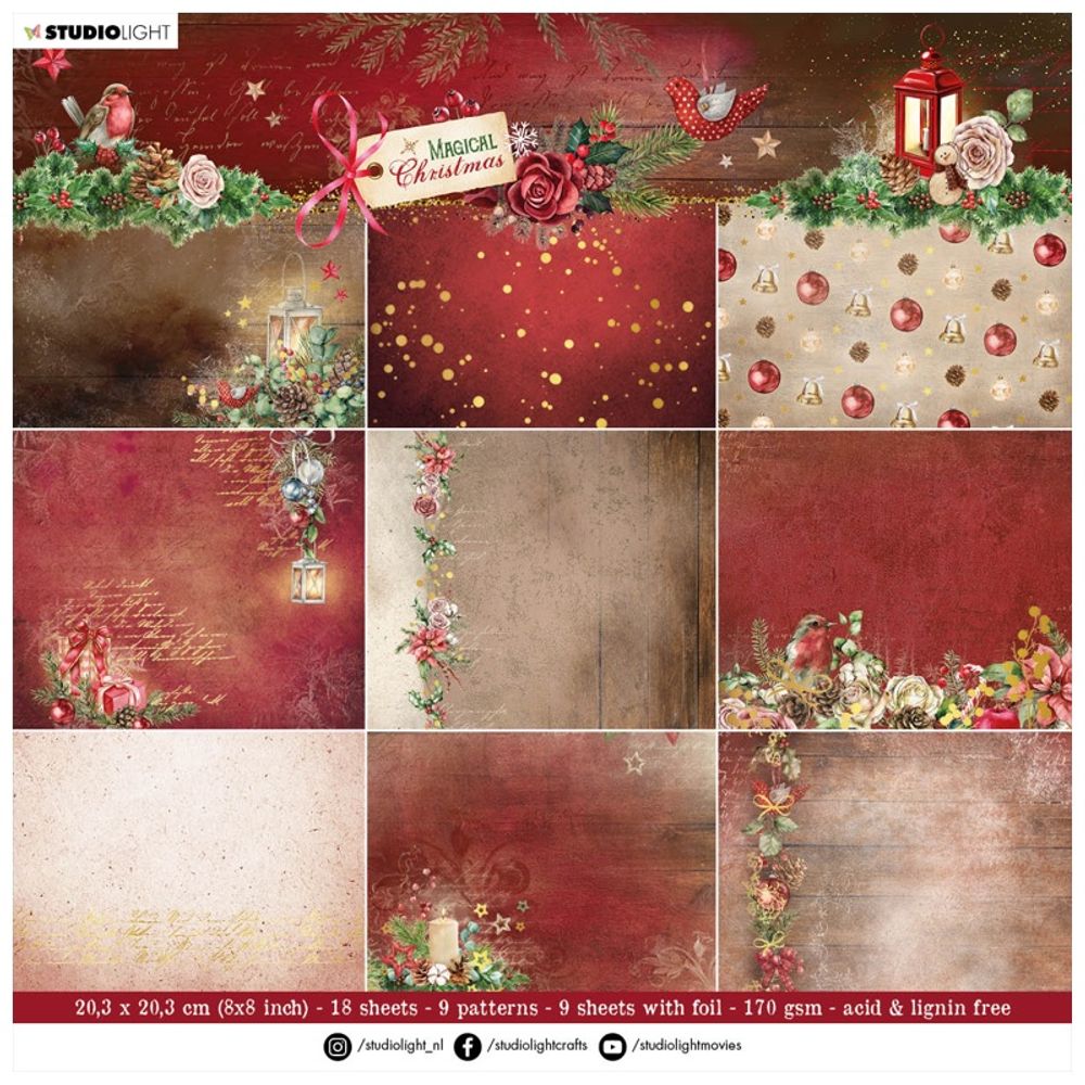 Studio Light Blok podkladových papírů Studio Light "Magical Christmas", 20,3x20,3 cm, 18 l. - červený