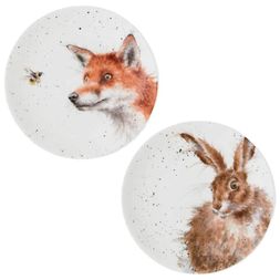 Porcelánové dezertní talířky Wrendale Designs, 2 ks - Liška a zajíc