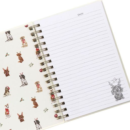 Kroužkový blok Wrendale Designs "Mistletoe and Barks", A5, 96 l., linkovaný - Vánoční pes