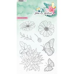 Gelová razítka Studio Light "Blooming Butterfly", 7 ks - Květiny a motýlci