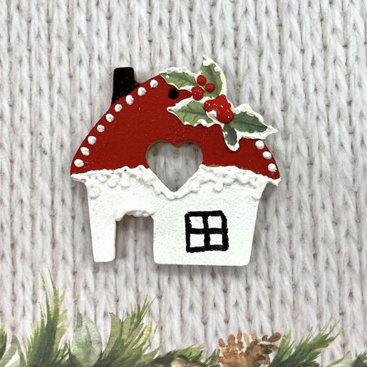 Dřevěný výřez k dekoraci Gomille, závěsný, 7x6 cm - Domeček