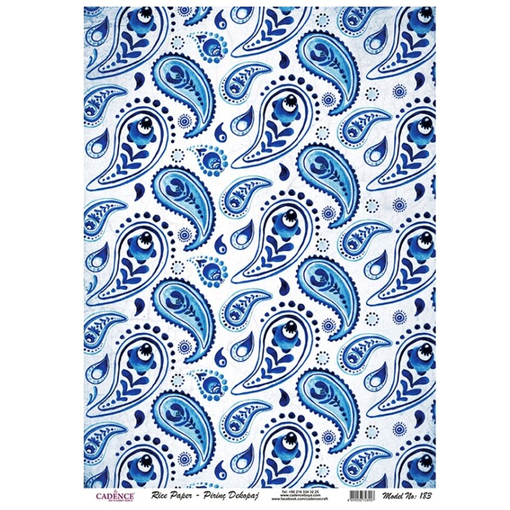 Rýžový papír Cadence, A3 - Modré paisley