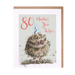 Narozeninové přání Wrendale Designs "80 Another Year Wiser" - Sova