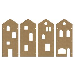 Dřevěný výřez k dekoraci Gomille, 4 ks - Domečky