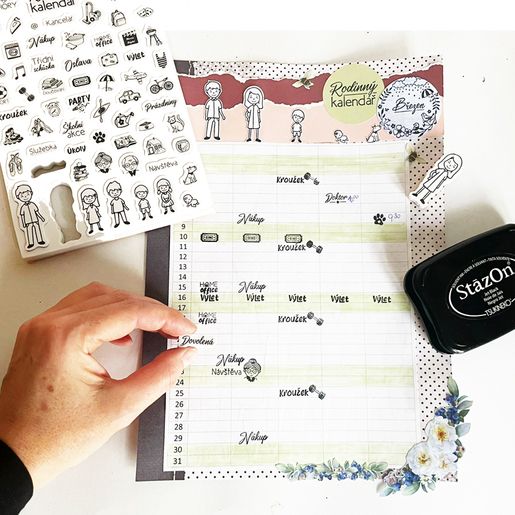 Diářová razítka Aladine Stampo Bullet Journal, 67 ks - Rodinný kalendář