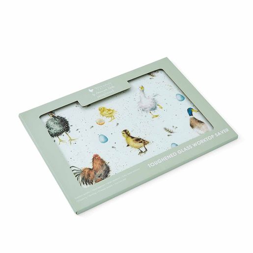 Skleněná krájecí deska Wrendale Designs "The Country Set" - Ptáčci na farmě