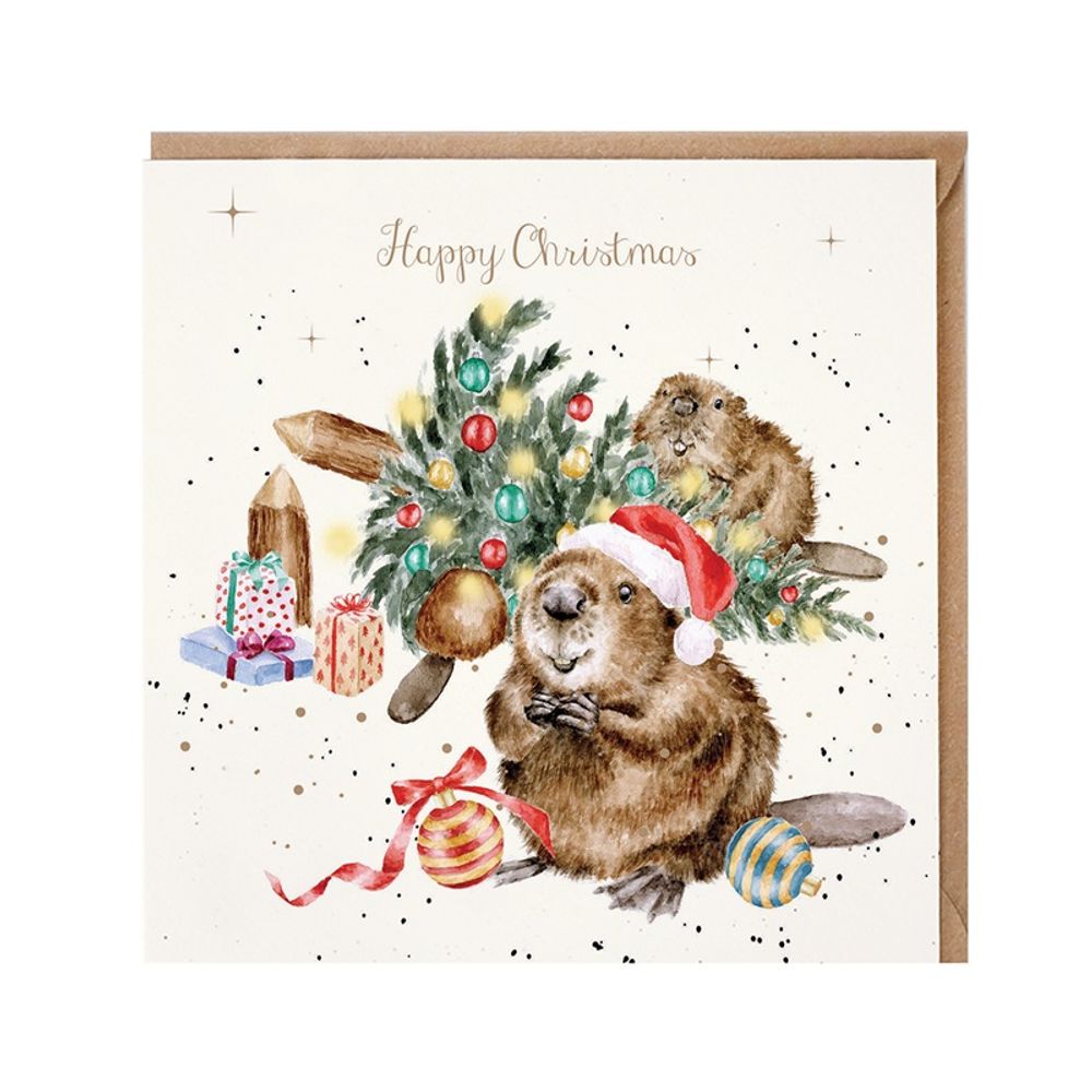 Wrendale Designs Přání Wrendale Designs "Underneath the Christmas Tree", 15x15 cm - Vánoční bobříci