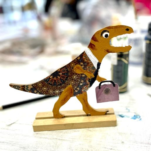 Dřevěný výřez k dekoraci Gomille, 17x12 cm - Dinosaurus T-Rex