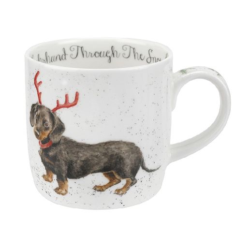Vánoční porcelánový hrnek Wrendale Designs "Dachshund through the Snow", 0,31 l - Jezevčík