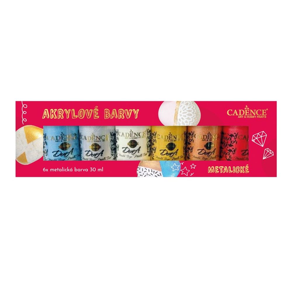 Levně Cadence Akrylové barvy Cadence, sada 6 ks, 30 ml - metalické
