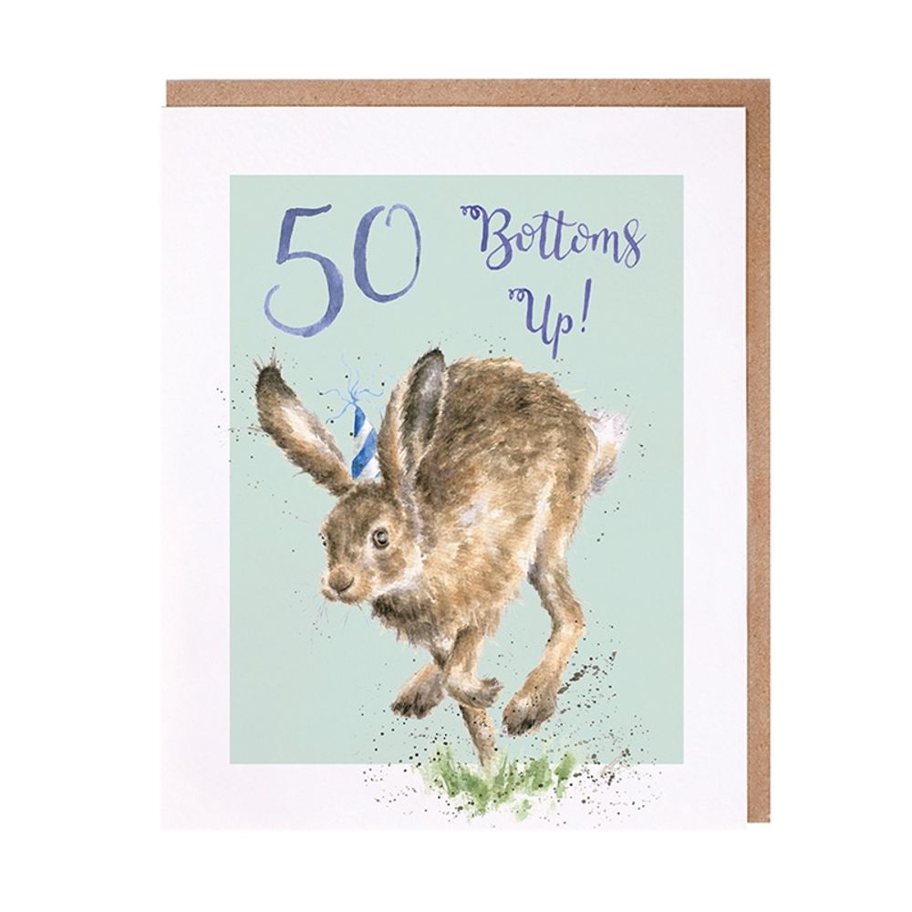 Wrendale Designs Narozeninové přání Wrendale Designs "50 Bottoms Up!" - Zajíc