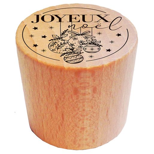 Dřevěné razítko Aladine, kulaté, 3 cm – Joyeux Noël s vánočními ozdobami
