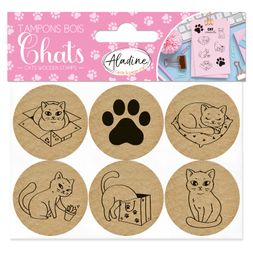 Dřevěná razítka Aladine, 6 ks - Kočky