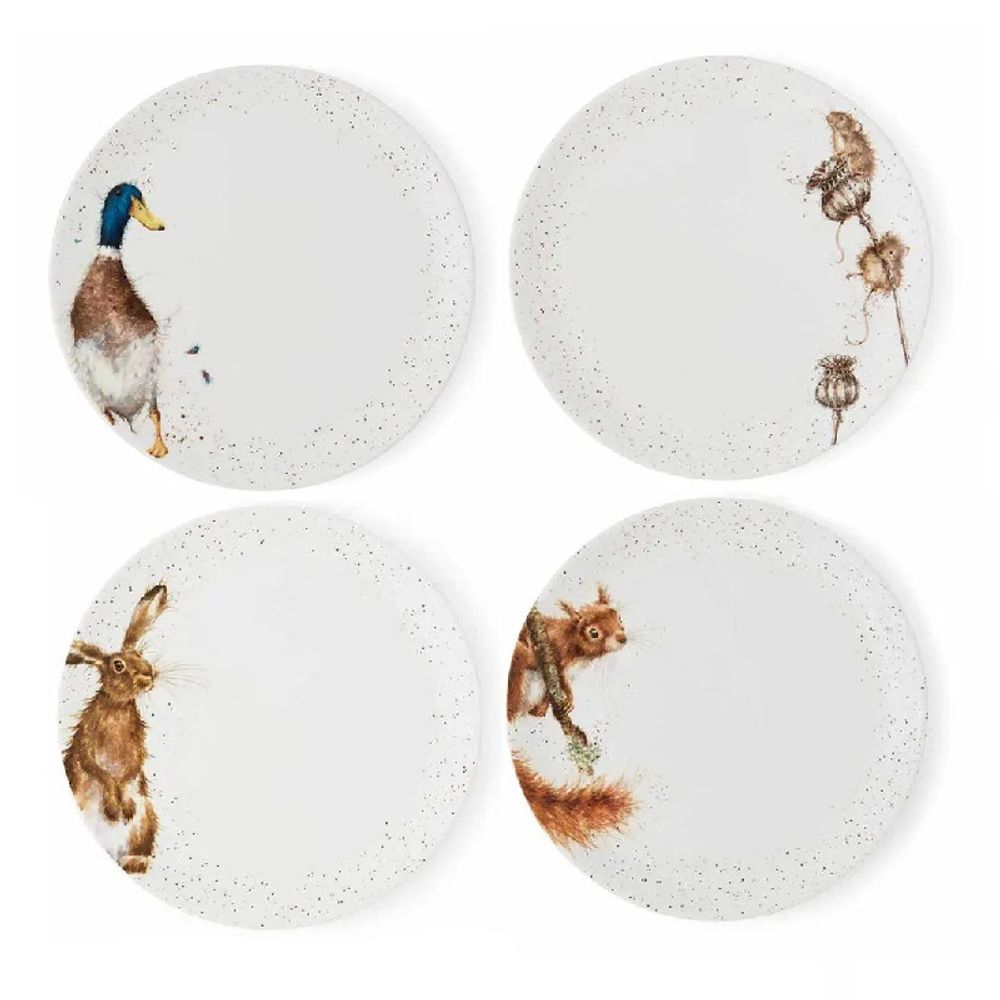 Royal Worcester Jídelní porcelánové talíře Wrendale Designs, 4 ks - Lesní a polní zvířata