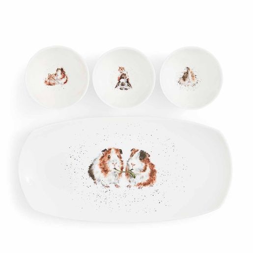 Porcelánové misky a podnos Wrendale Designs - Morčata
